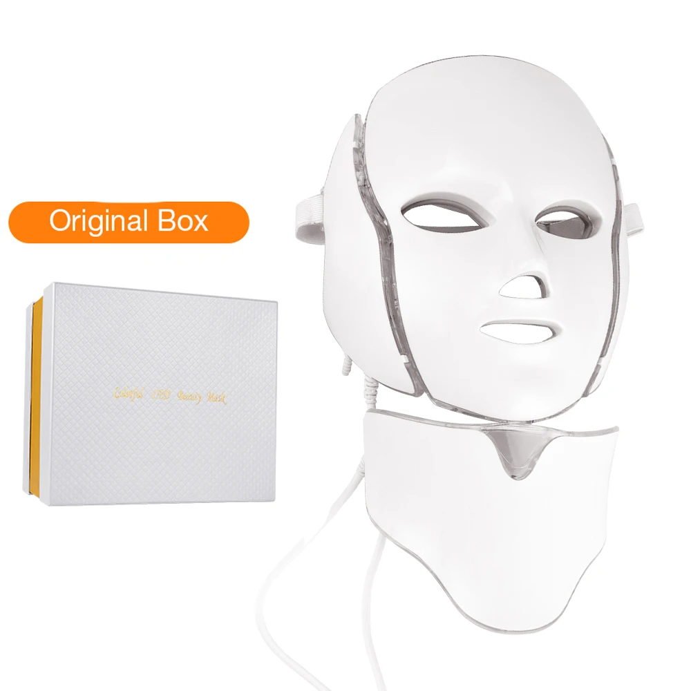 with neck retail box Прямая поставка,, фотонная электрическая светодиодный маска для лица, светодиодный светильник, терапия, уход за кожей, 7 цветов, 3 цвета, для женщин - Цвет: with neck retail box