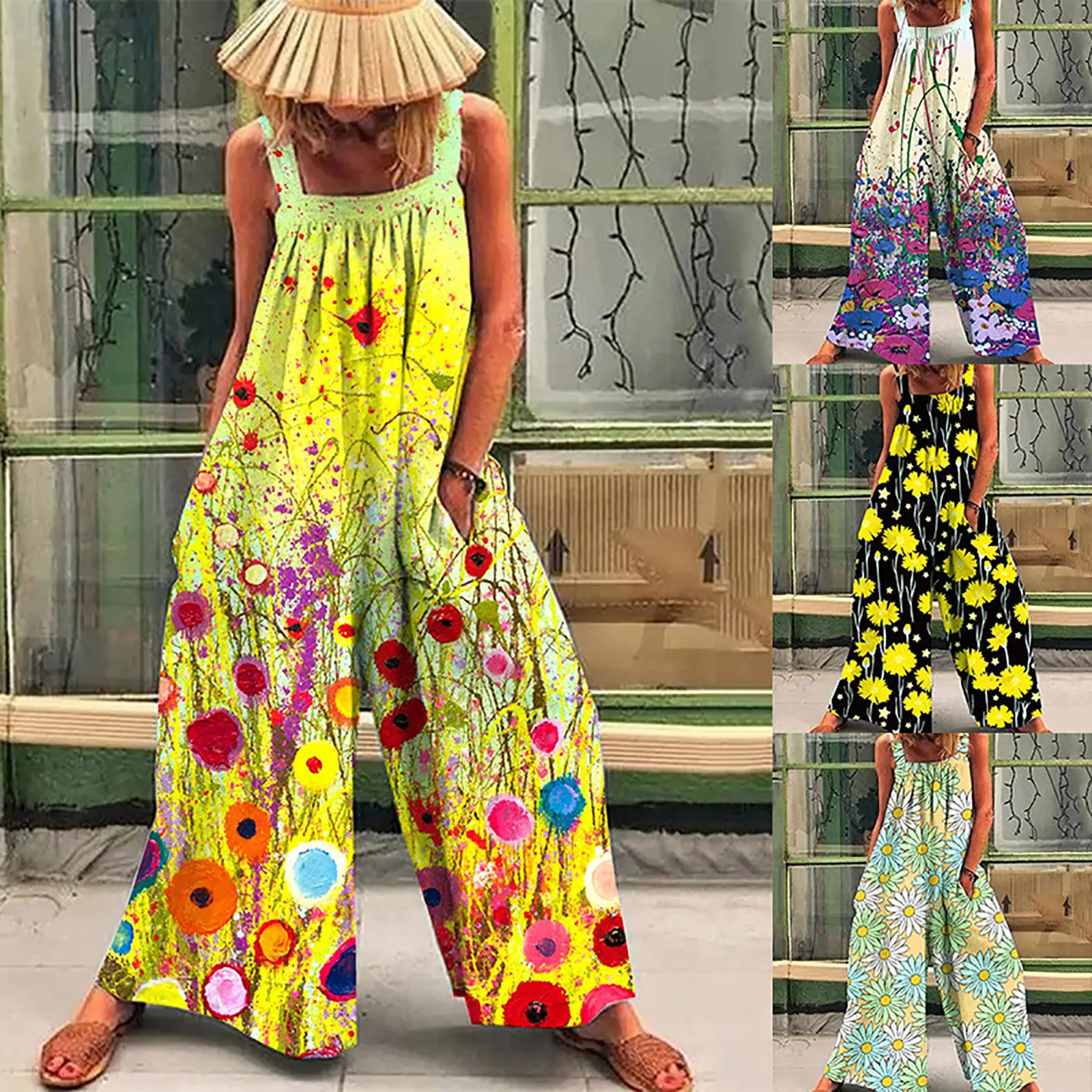 

Fashion Jumpsuit Women's Fashion Ethnic Style Solid Buttons Pocket Loose Suspender Jumpsuit Bodysuit Monos Mujer Casual Verano