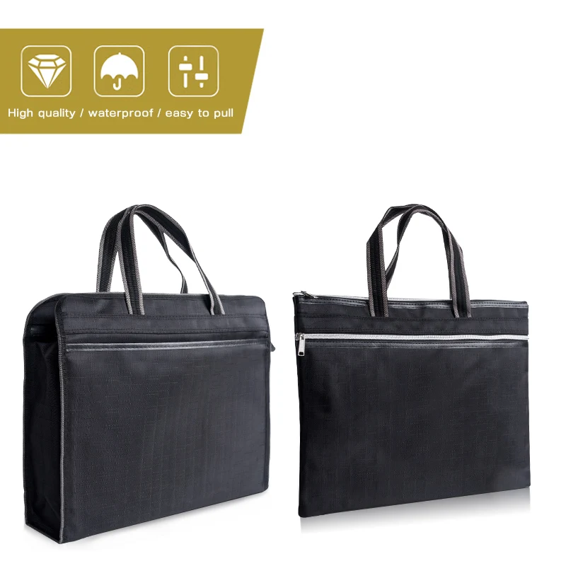 

Black Twin File Bag Canvas A4 Office Large Capacity Multi-layer Data Briefcase Meeting Custom Handbag