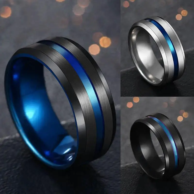 

8MM Black Titanium Ring Rainbow Groove Rings stainless steel For Men Wedding Women Jewelry