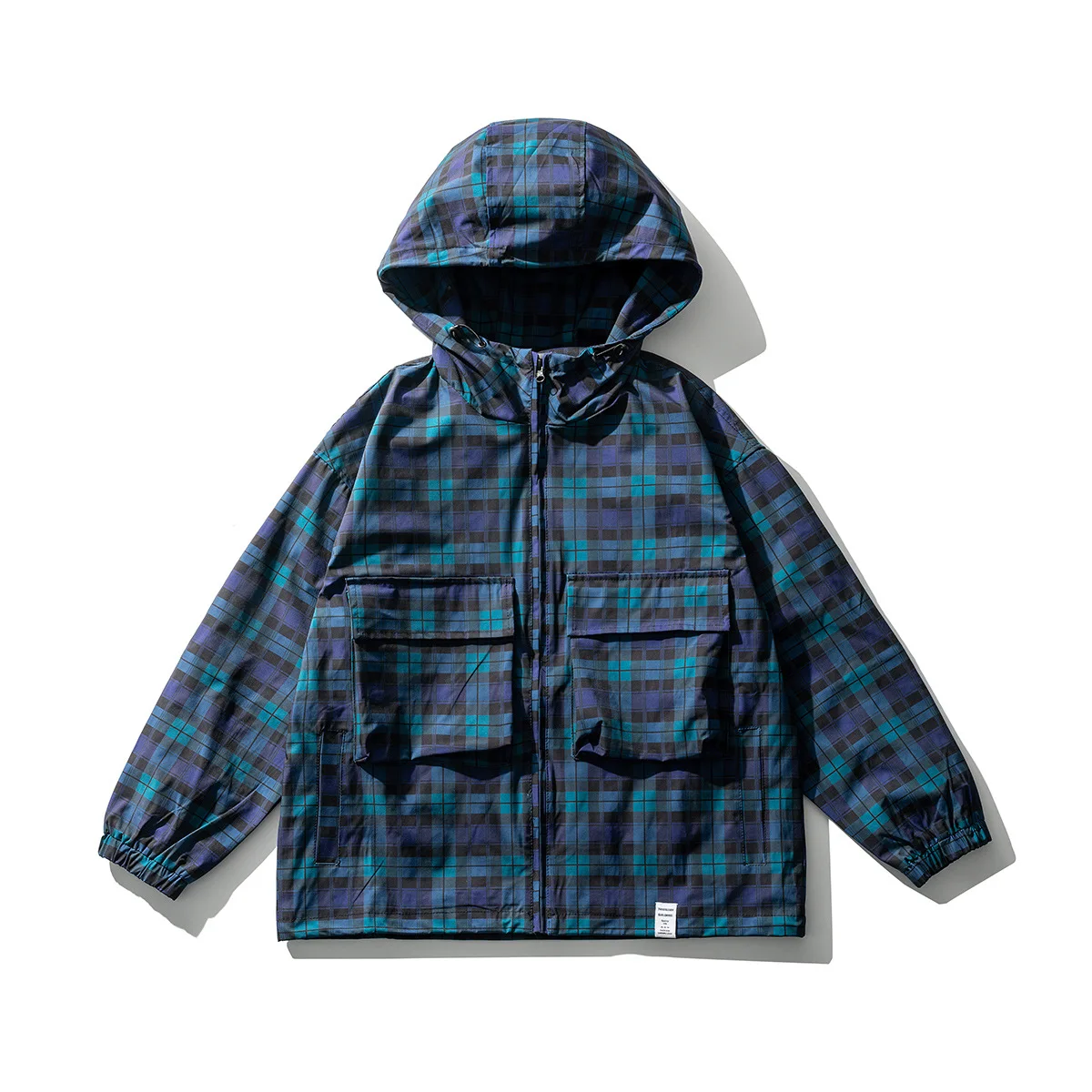 

Spring Autumn Men's Jacket Hooded Plaid Pullovers Coat Hip Hop Japanese Style Streetwear Baggy Clothing