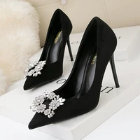 2021 spring elegant women black nude high heels pumps designer flock leather stiletto heels female party wedding shoes