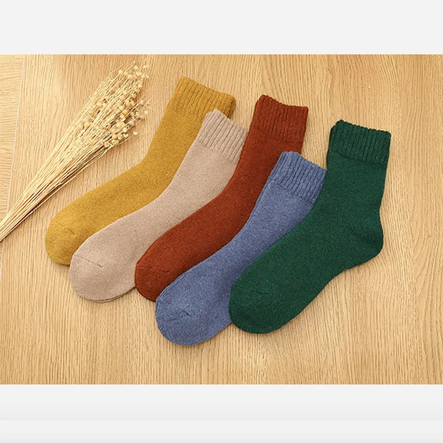 5 colors 5 pack 5 пар/компл. зимние шерстяные носки для Для женщин, толстые, теплые, мягкие, махровые Короткие носки женские Повседневное однотонные Цвет носки размеры 36–40 - Цвет: 5 colors 5 pack