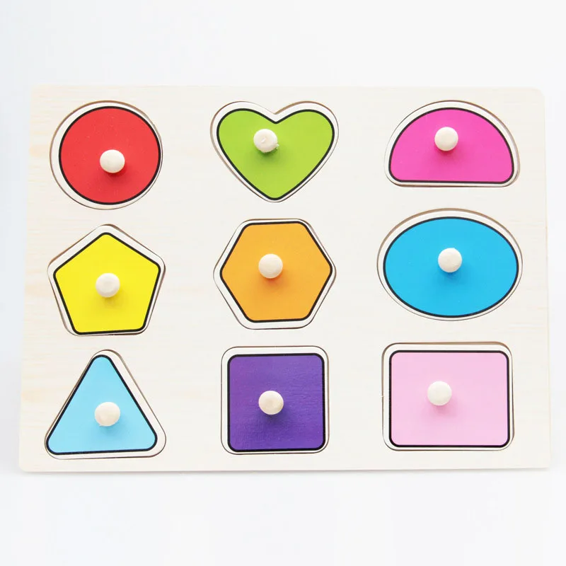 geometric Деревянная игрушка мультфильм автомобиль/Морские животные головоломка ребенок подарок детские игрушки деревянный пазл/ручной захват Доска Набор Обучающие - Цвет: geometric