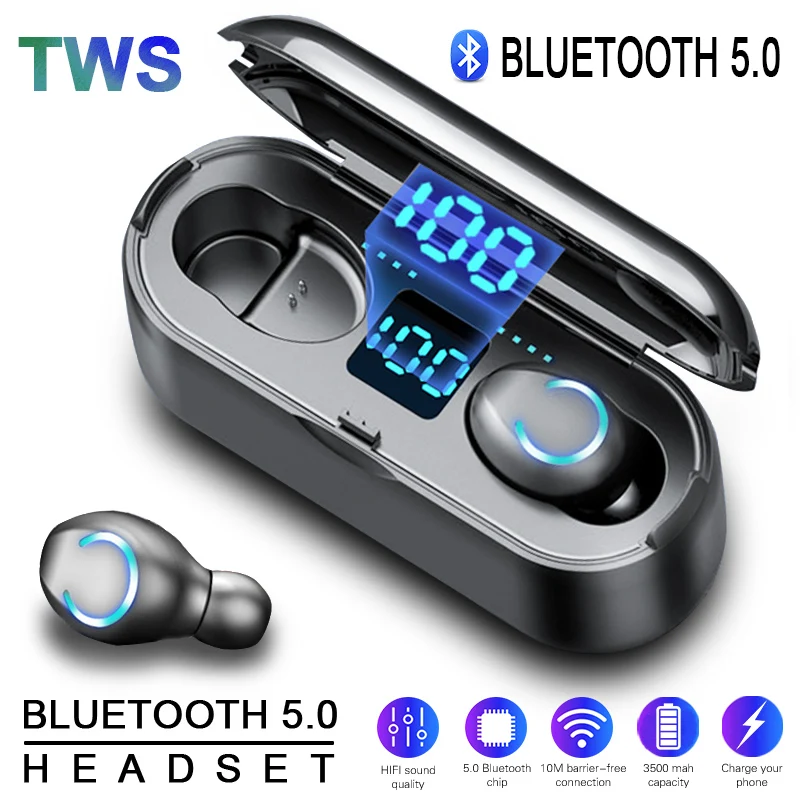 Беспроводные наушники Bluetooth V5.0 F9 TWS беспроводной спортивный светодиодный дисплей