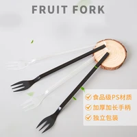 1000x fruit tea forklong high quality blacktransparent color mixing fork spoondisposable plastic long handle fruit fork 19cm