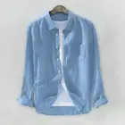 Мужские рубашки, мужская блуза, повседневная женская объемная хлопковая Льняная мужская блузка с карманами на пуговицах, одежда, мужская рубашка