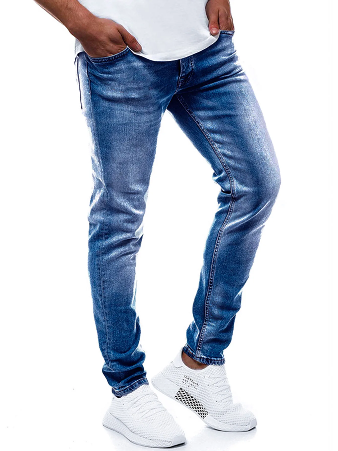 LUCLESAM Men Fashion Skinny Jeans Winter Gradient Washing Slim Fit Denim Pants Mens Cowboy Trousers