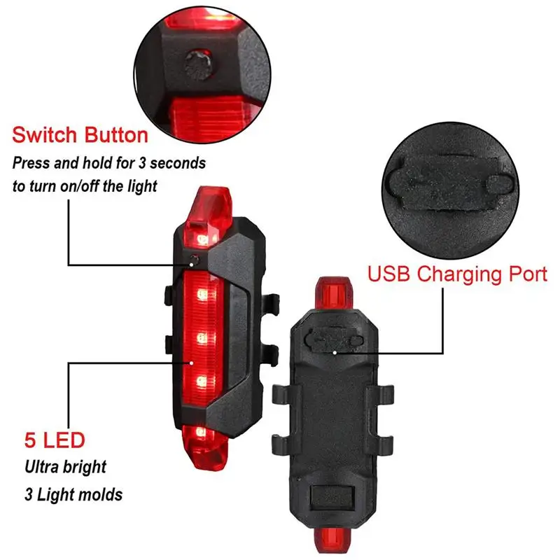 

LED Bicycle Headlight Front Light Rear Light USB Rechargeable Waterproof Bicycle Light Rear Light Set Bicycle charging lights