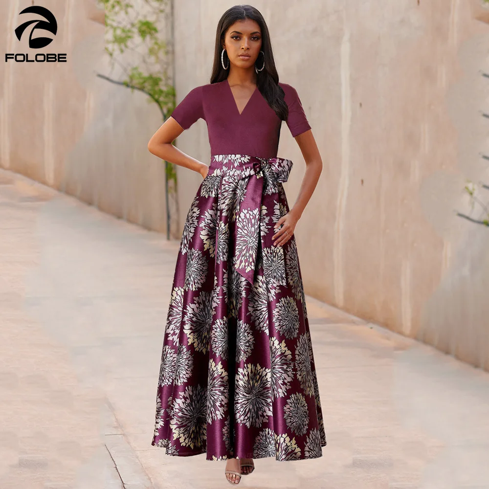 

Women Short Sleeve Long Dress For Womens Summer 2020 Female V-Neck Print Casual Dresses Femme National A-Line Vestidos