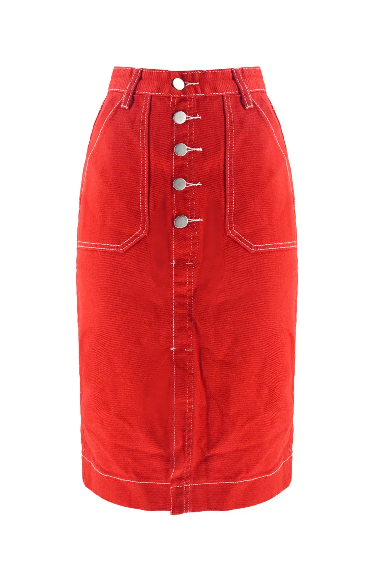 

Half-length skirt women's denim spring and summer red is thin female