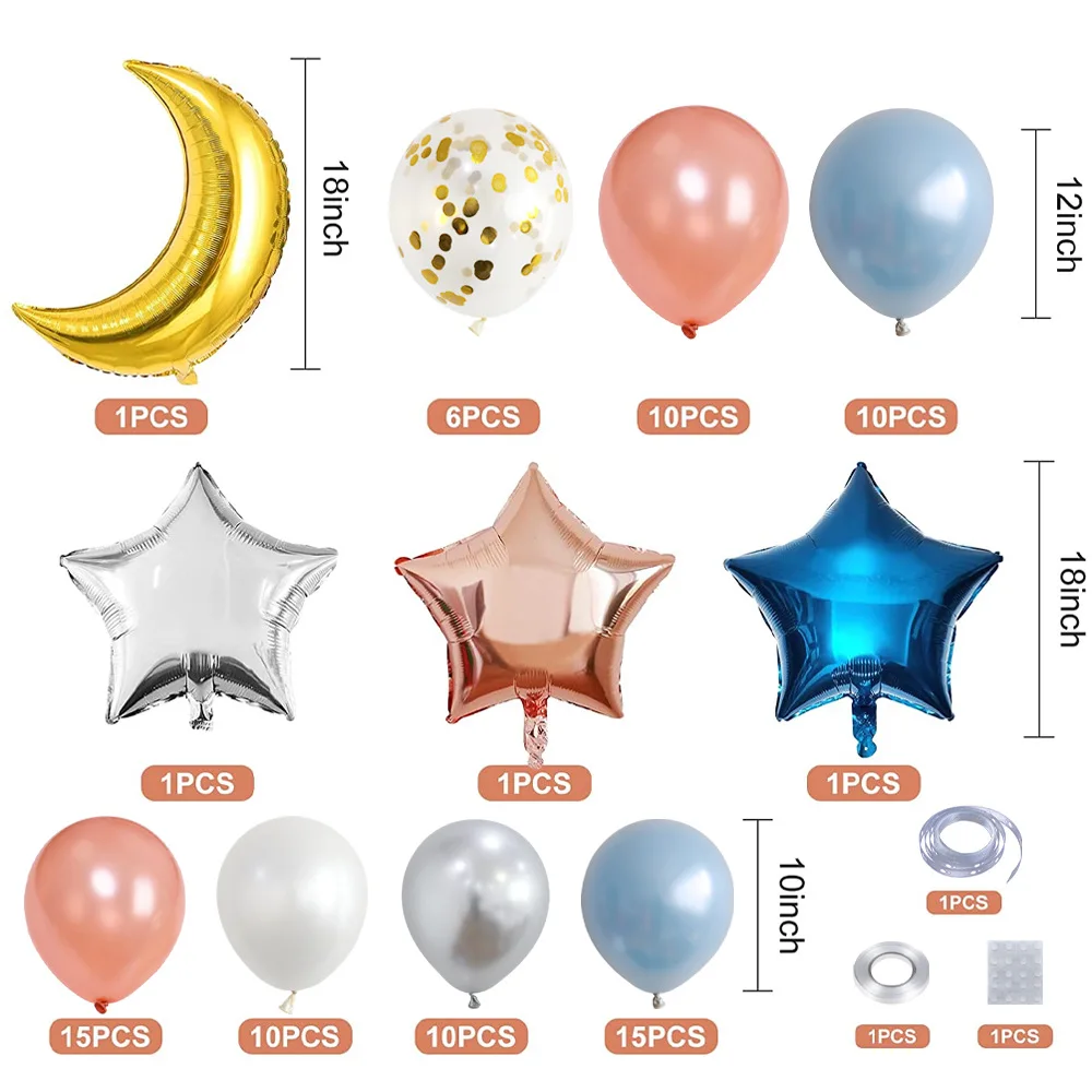 Guirnalda de globos de color blanco y azul claro, Kit de arco de luna y estrella, globos de aluminio para boda, Baby Shower, decoraci&oacute;n de fiesta de cumplea&ntilde;os, 83 piezas-5