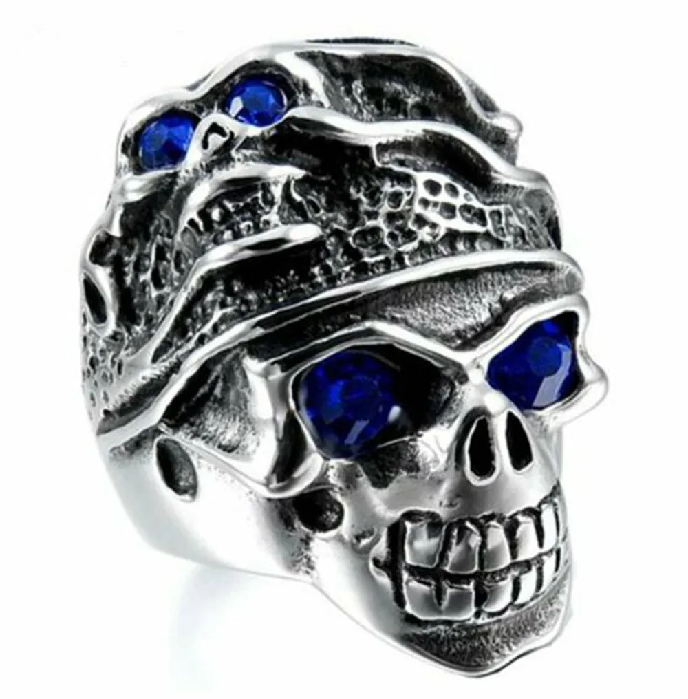 

Mens Stainless Steel Punk Outlaw Biker CZ Skull Ring For Men Size 7-15