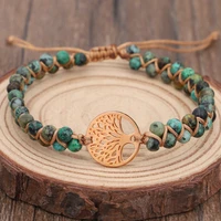 tree charm bracelets for women handmade string wrap bracelet bangle african japser braided friendship bracelet men