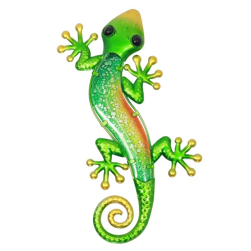 Зеленая металлическая Ящерица Геккон настенное украшение для сада улицы забора