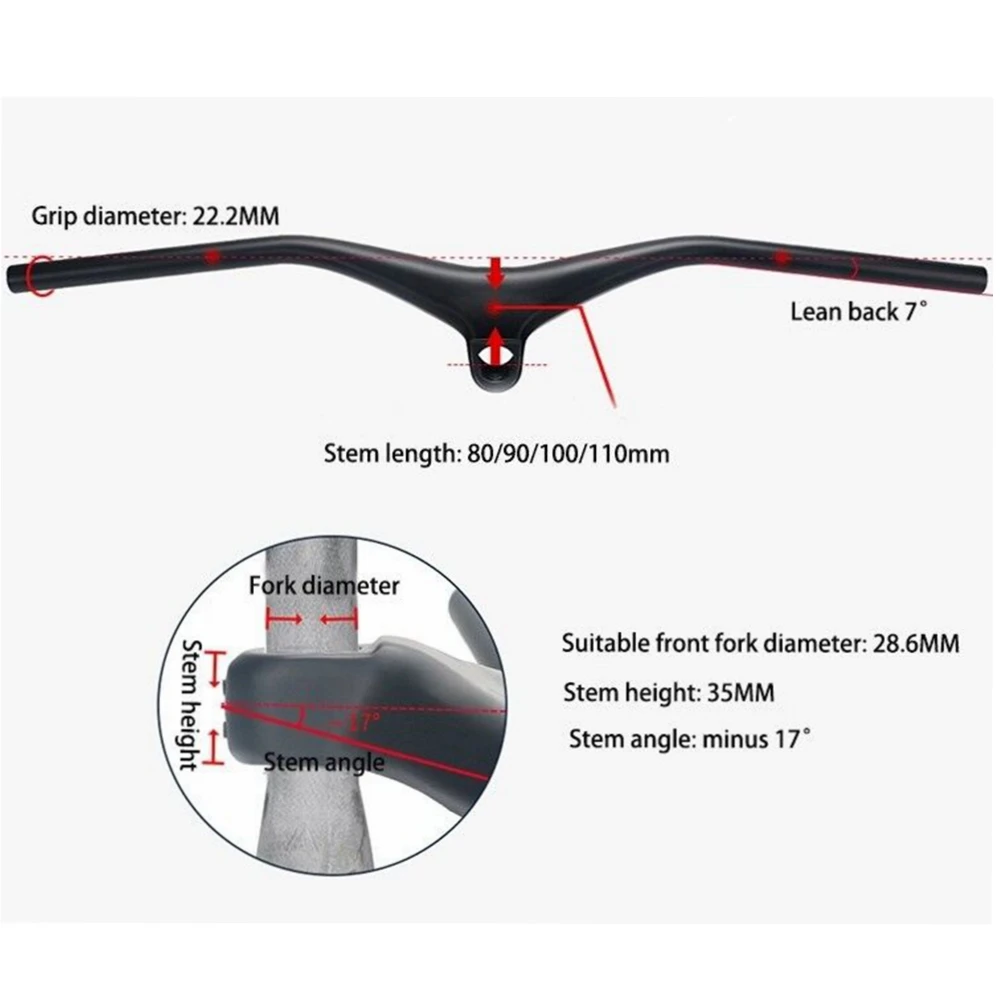 Verkaufen TOSEEK Matte Toray High Carbon Fibre XC Bike Berg Integrierte Gerade Lenker Riser -17 Grad Stem MTB Fahrrad Teile