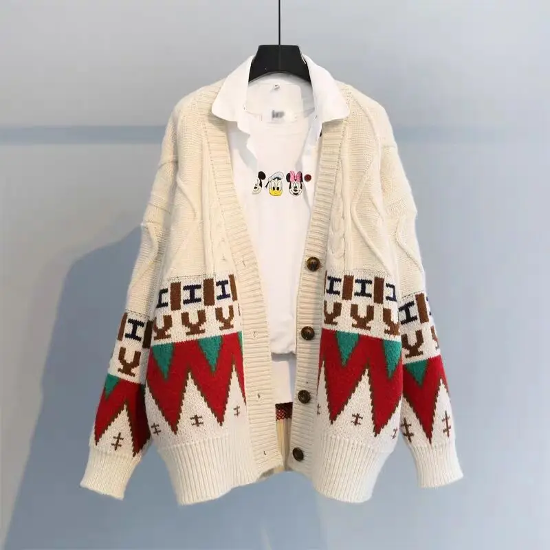 

Свитер, кардиган для женщин, новинка весны, корейский свободный ретро свитер из грубой шерсти, кардиган, женский прямой Вязаный топ с завязк...