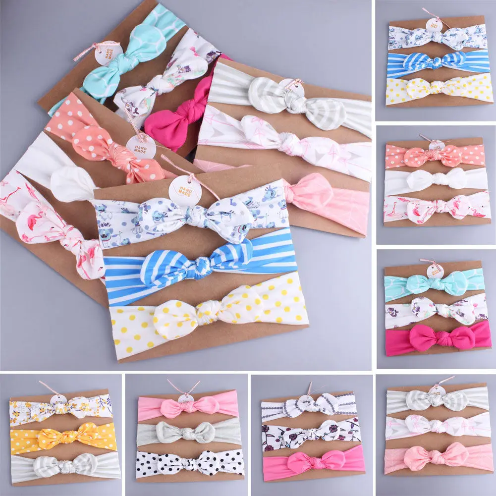 3Pcs Cute Baby Headband Rabbit Ear Neonata Bow Flower Elastic Haarband Girls Headbands Children Turban Hair Accessories Set | Детская