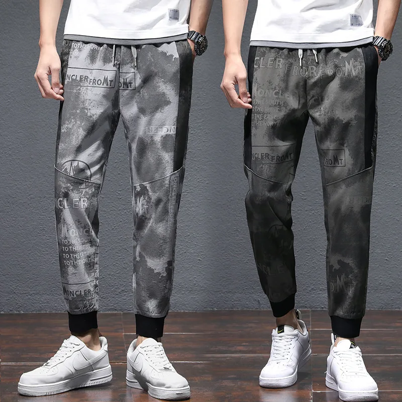 

2021 Spring Summer Trousers Men Camouflage Printed Elastic Waist Casual Pants Men's Japanese Loose Sport Ankle Length Pants Male