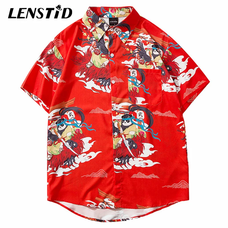 Мужская гавайская рубашка LENSTID с принтом в стиле хип-хоп панда самури уличная