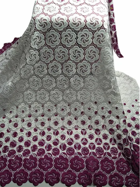 5 ярдов белая и фиолетовая кружевная ткань Африканская Свадебная африканская