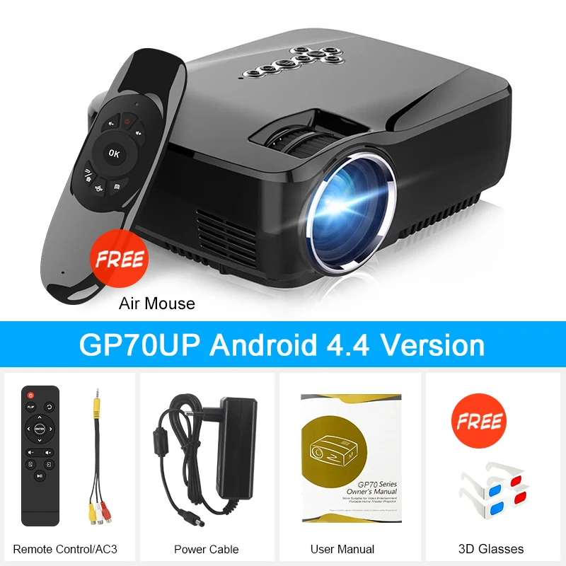 Портативный светодиодный мини проектор Newpal GP70 (опционально Android Bluetooth WiFi) 1200 люмен