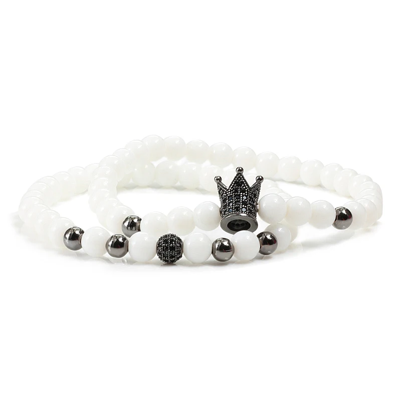 2 шт./компл. оксин камень бусы браслет мужской Корона CZ проложить браслеты