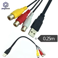 25cm usb 2 0 a male to 3 rca female phono av cable lead pc tv aux audio video cable