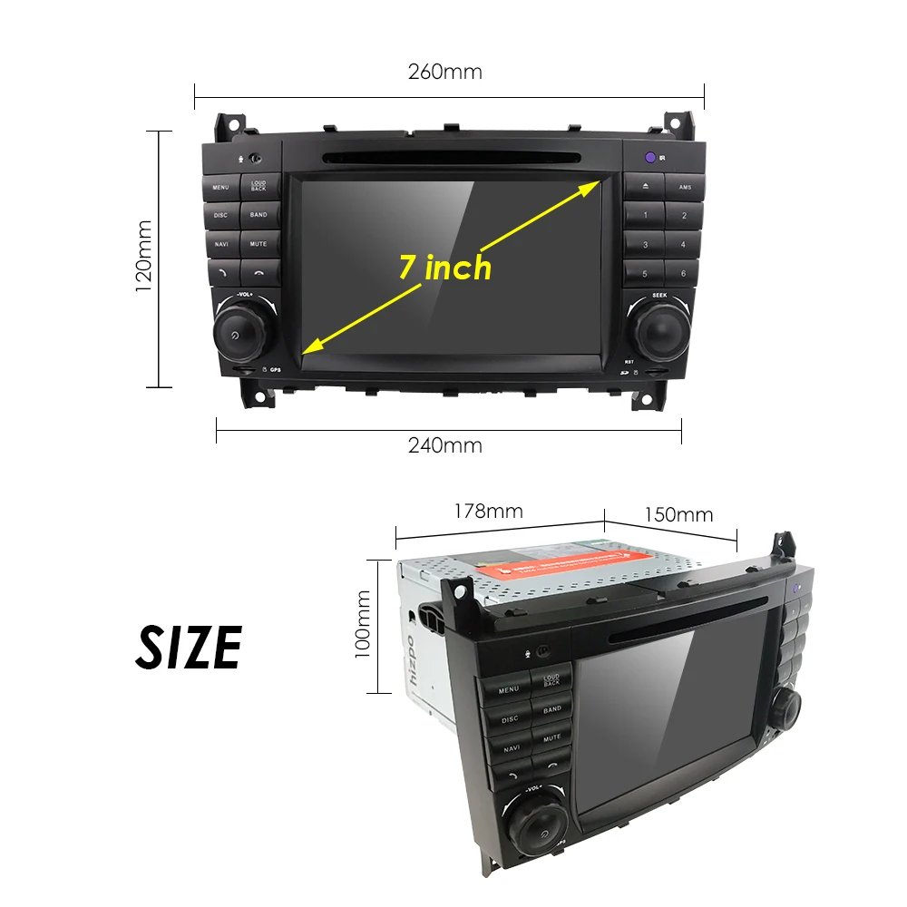 

Android 10.0 7 Inch Car DVD GPS For Mercedes/Benz W203 W209 W219 A-Class A160 C-Class C180 C200 CLK200 radio dab Free Camera