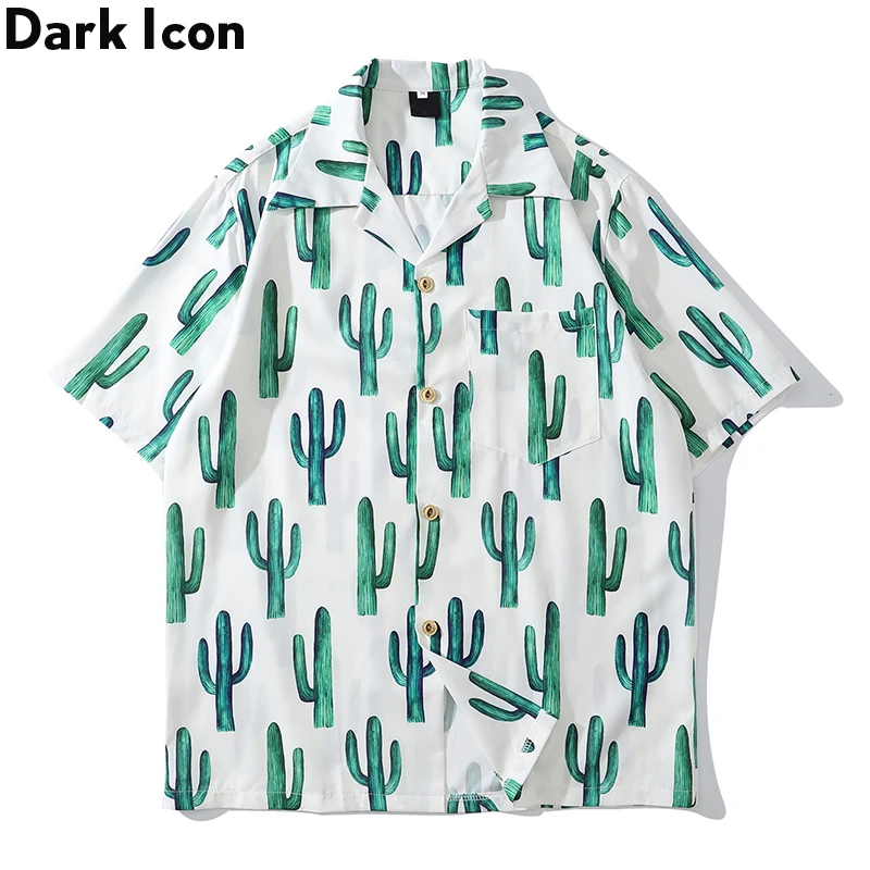 Мужская рубашка в винтажном стиле Dark Icon гавайская с принтом кактуса лето 2019 |
