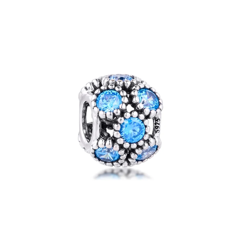 

Fit Pandora Bracelets Authentic 925 Sterling Silver Charms Teal CZ Beads for DIY Making Women Jewelry Kralen Berloques Wholesale