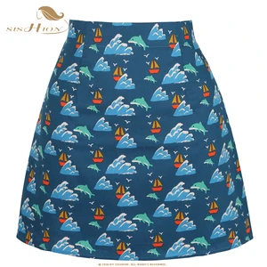 Женская Праздничная пляжная летняя юбка SISHION 2021 SS0008, хлопковая трапециевидная мини-юбка с принтом дельфинов, повседневная женская пикантная юбка