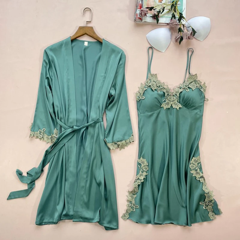 

Fiklyc 2021 New Arrival Satin Robe & Gown Sets Free Drop Shipping Luxury Female Nightwear Padded Sexy Sleepwear Night Clothing