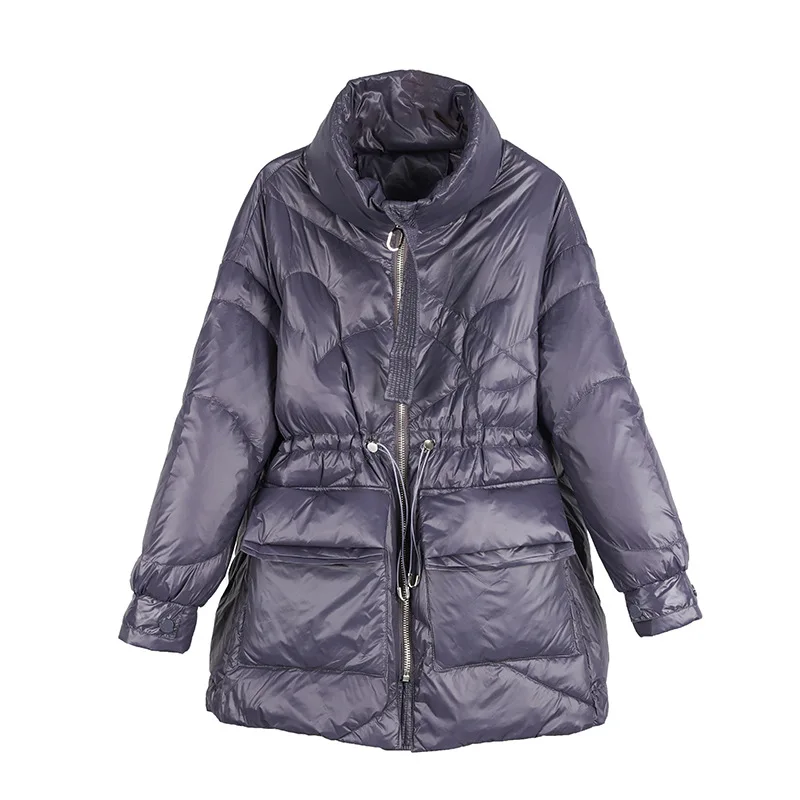 

Winter Lightweight Down Jacket Women Thick Warm Batwing Long Sleeve Loose Doudoune Pocket Ultra Light Duck Down