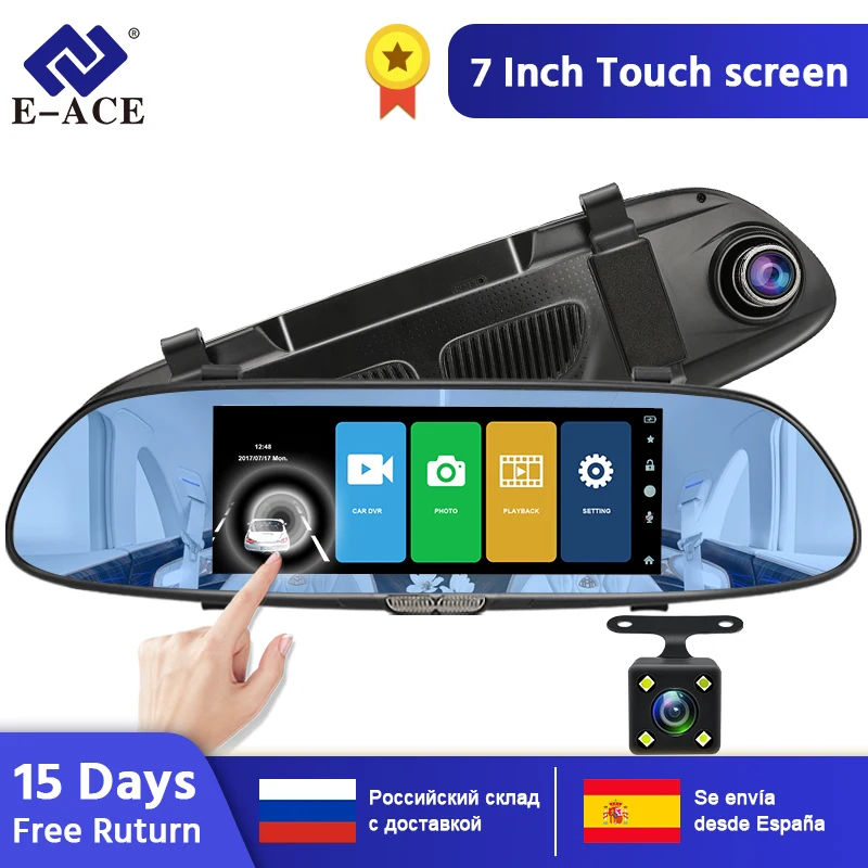 E-ACE A01 Автомобильный видеорегистратор Full HD 1080P 7 дюймов ips сенсорный видеорегистратор камера с двумя объективами с камерой заднего вида Авто регистратор видеорегистратор
