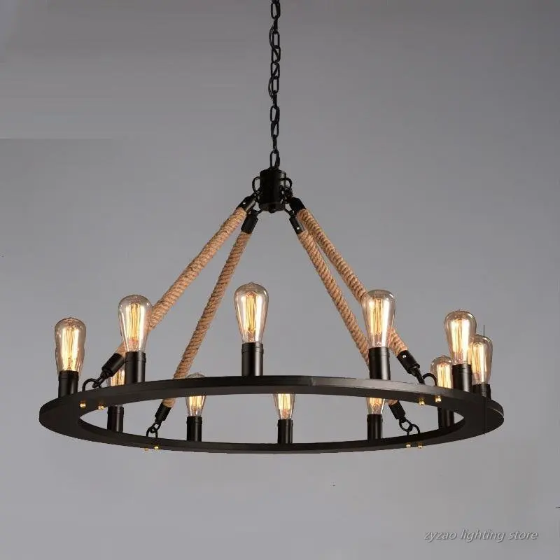 

American Retro Hemp Rope Pendant Lamps Living Room Restaurant Kitchen Hanging Lights Loft Industrial Vintage Decor E27 Hanglamp