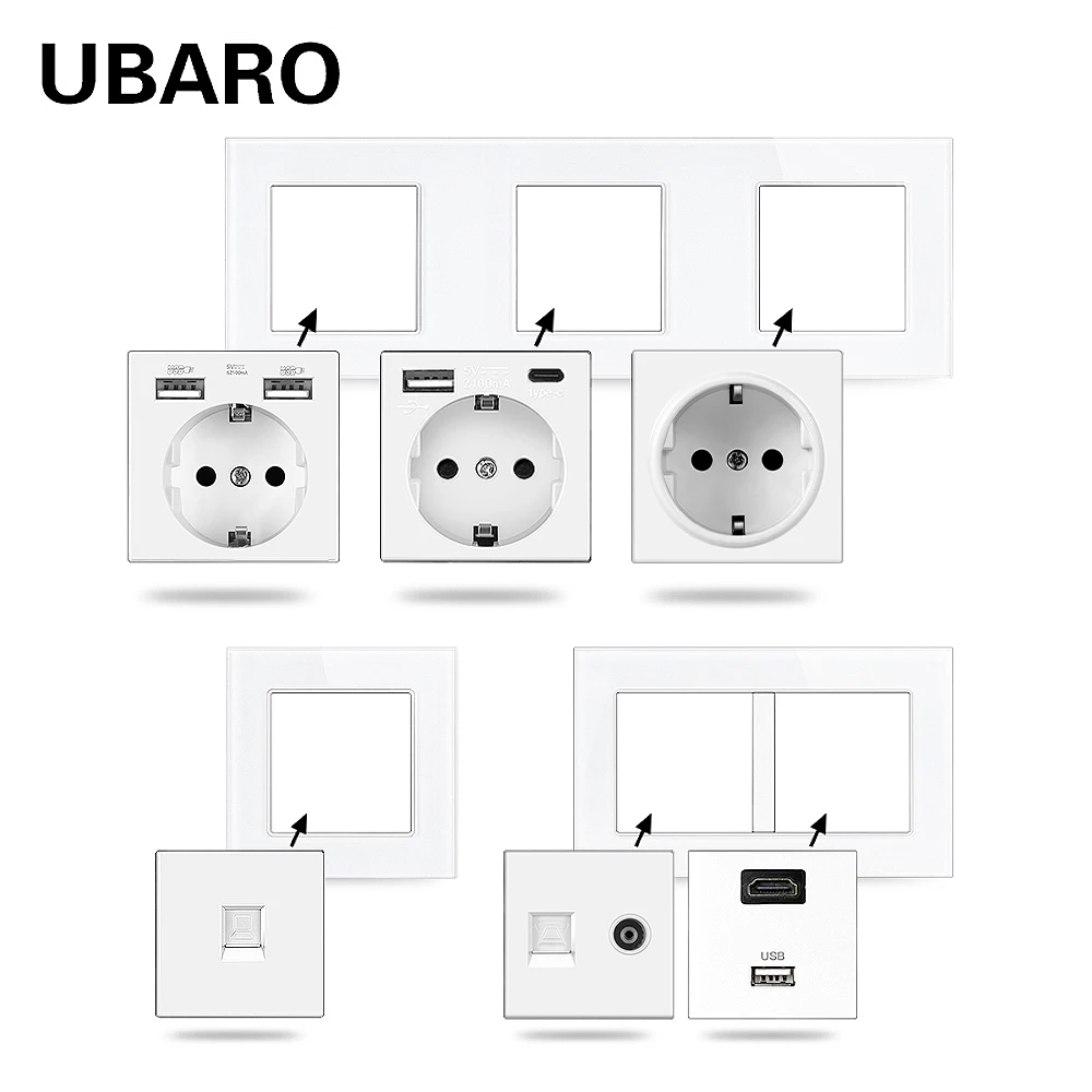 UBARO белая розетка USB 5 в 2100 мА RJ45 /RJ11/TV /HDMI Индукционная Светодиодная лампа для ног