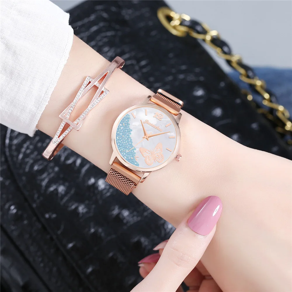 

New fashion watch ladies Milan with butterfly watch fashion ball quicksand dial fashion watch female watch