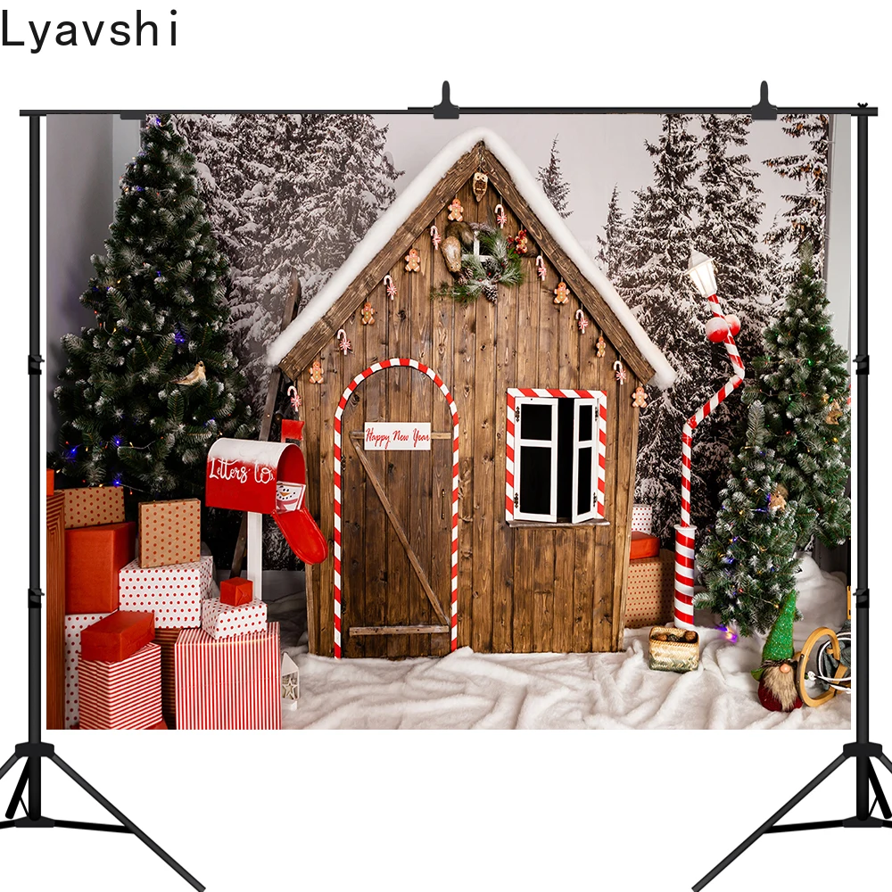 

Фотофон Lyavshi Рождественское украшение дерево Ретро винтажный деревянный дом снег подарок Рождество фоны для фотостудии