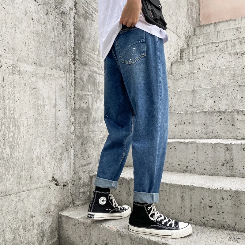 Мужские джинсовые штаны WWKK винтажные прямые шаровары с мешковатым ремнем в