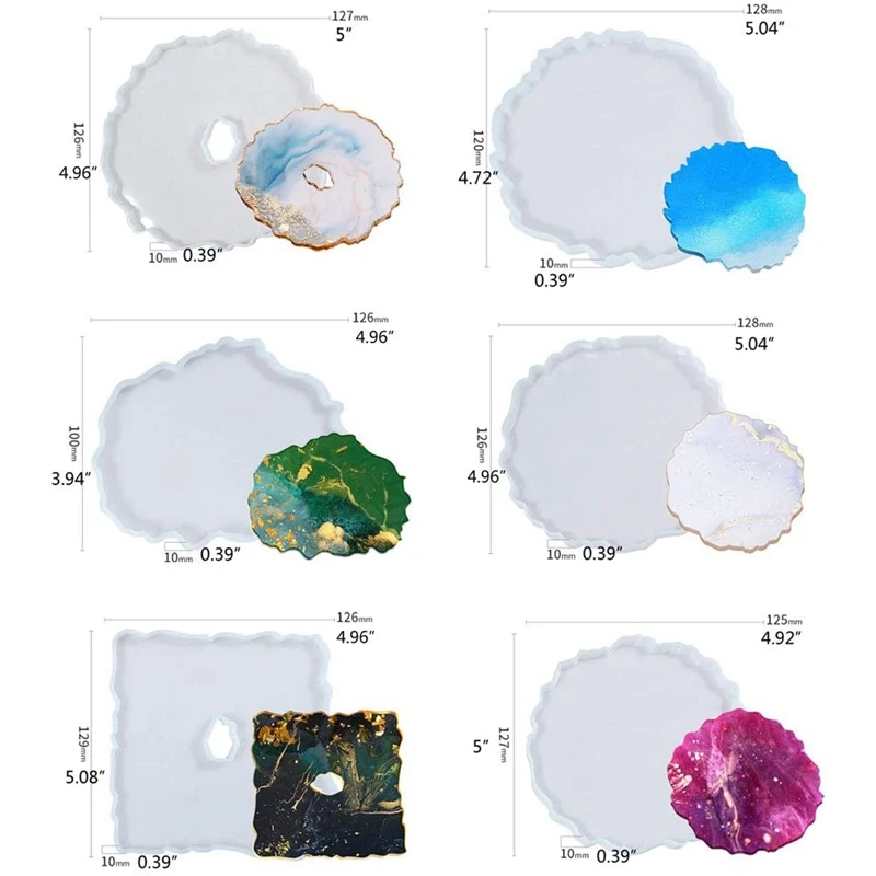 

Coaster Mould for Resin, 11Pcs Silicone Geode Coaster Resin Casting Irregular Round Shape, Coaster Epoxy Molds