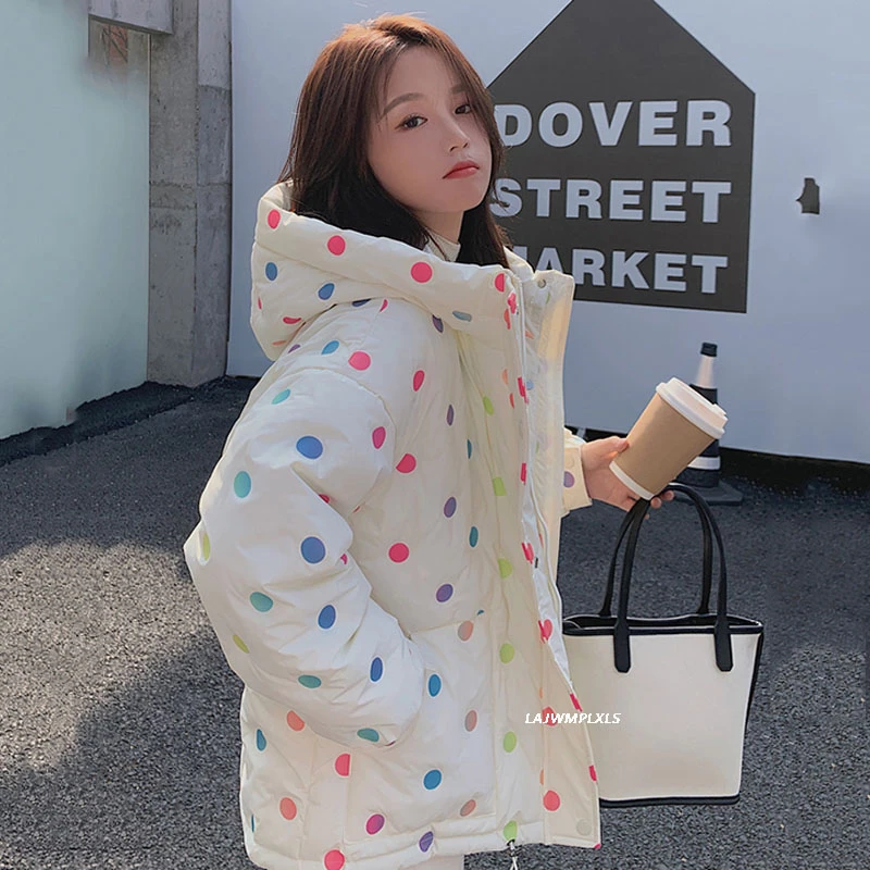 2020 зимнее милое пальто с капюшоном в цветной горошек для девочек женские парки