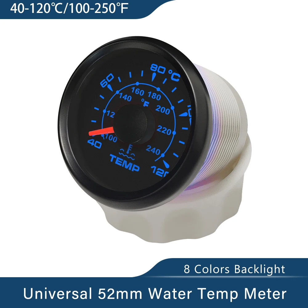 

2" Water Temperature Gauge Temp Meter for Car Motorcycle RV Auto Yacht Boat with 8 Colors Backlight Universal 12V 24V