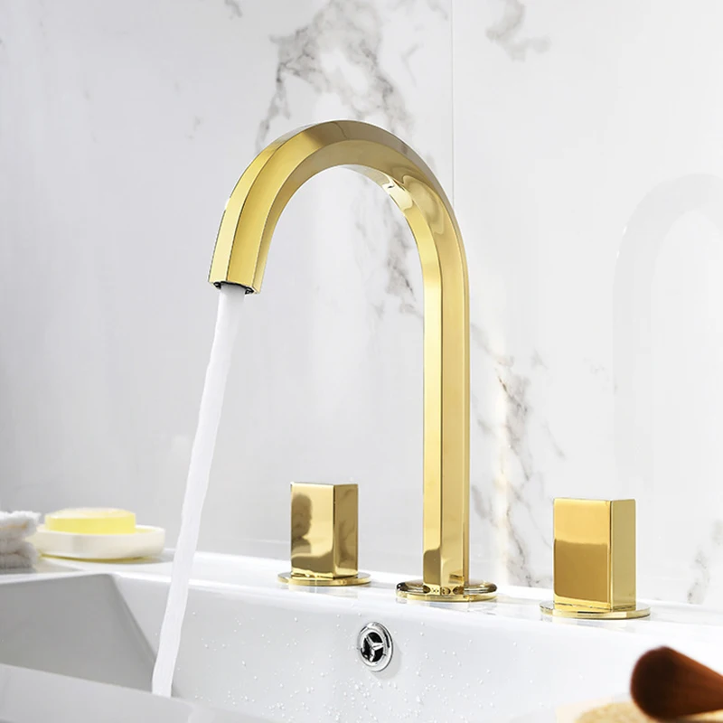 

Bathroom Basin Faucets Sink Faucet Gold/Black Brass 3 Holes Double Handle Luxury Hot and Cold Mixer Water Bathbasin Bathtub Taps
