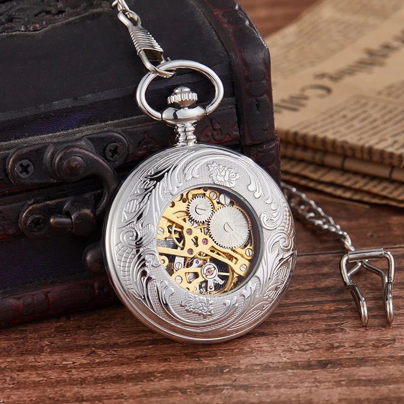 Top Fashion Vintage Personalized Lotus Mechanical Pocket Watch Men Woman Hand Wind Vintage Pocket & Fob Watch Luxury Male Clock images - 6