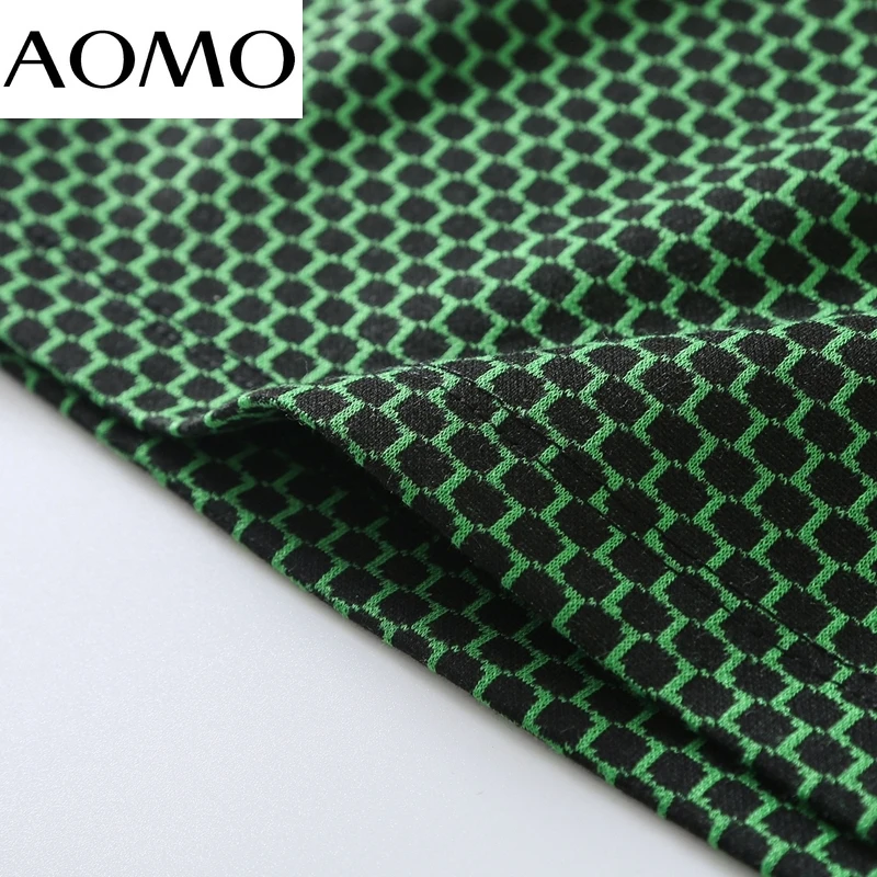 

AOMO 2021 Women Green Geometry Pattern Knit Skirts Faldas Mujer Zipper Female Slim Sexy Mini Skirt 6H89A