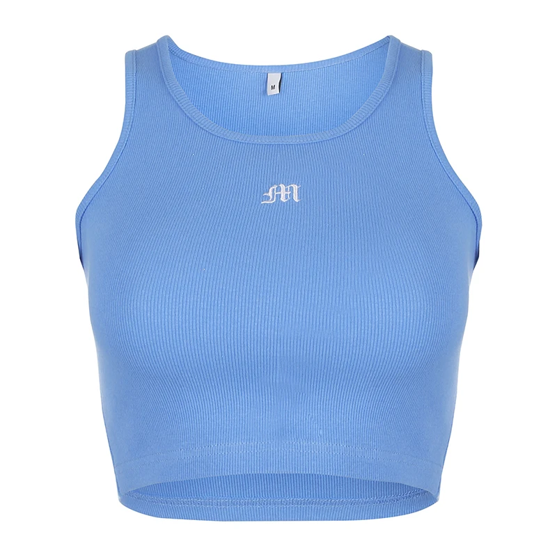 

YICIYA Pink Embroidery Sleeveless Crop Tank Top Women Summer Basic Casual Crop Tops Tees Streetwear Fashion Korean Croptop 2021