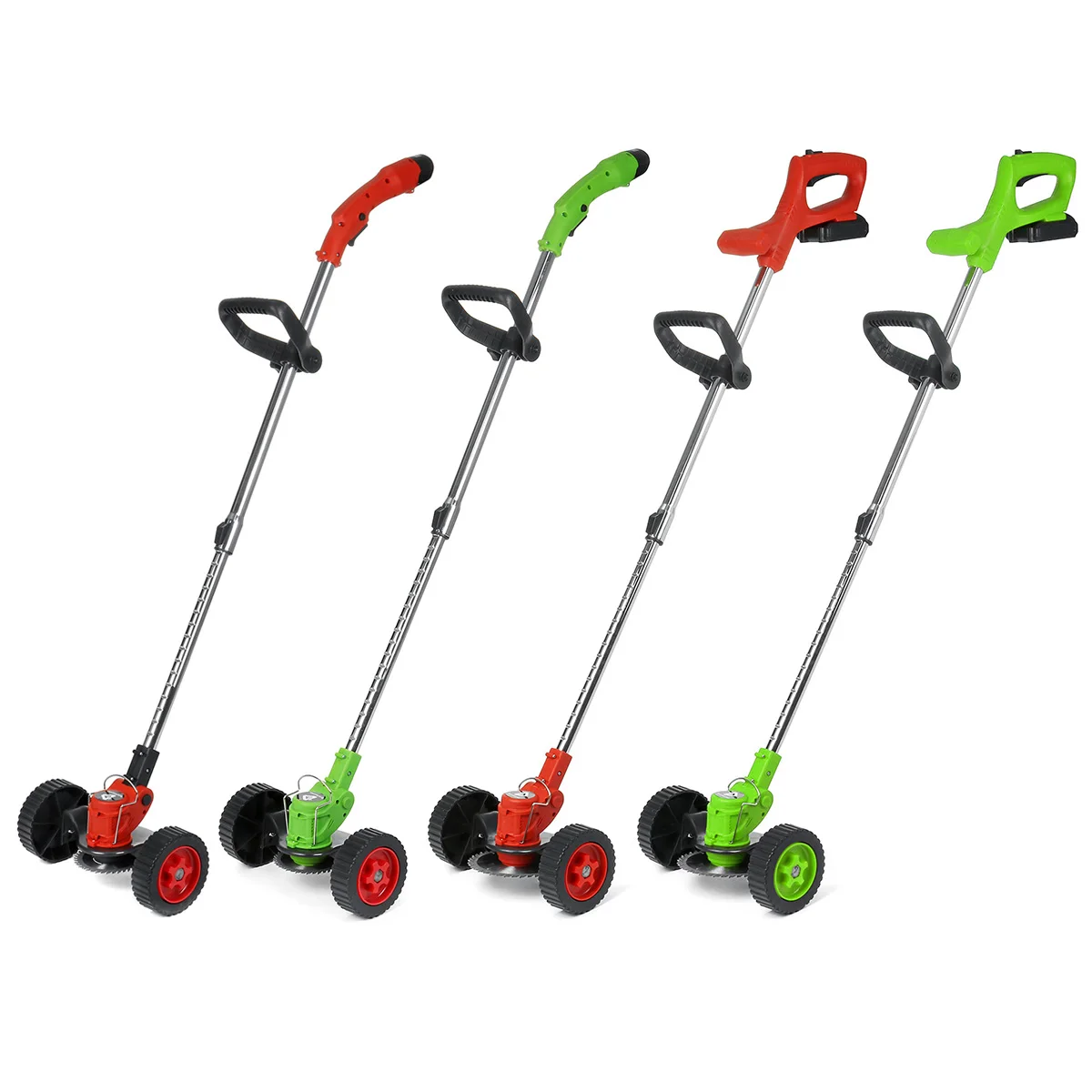 Electric Grass Trimmer Cordless Powerful Lawn Mower Double Wheel Length Adjustable Garden Pruning Cutter Tools with 1/2 Battery