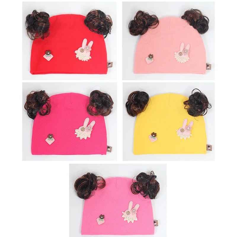 Детская шапка с искусственными волосами вязаная теплая хлопковая шапочка зимняя