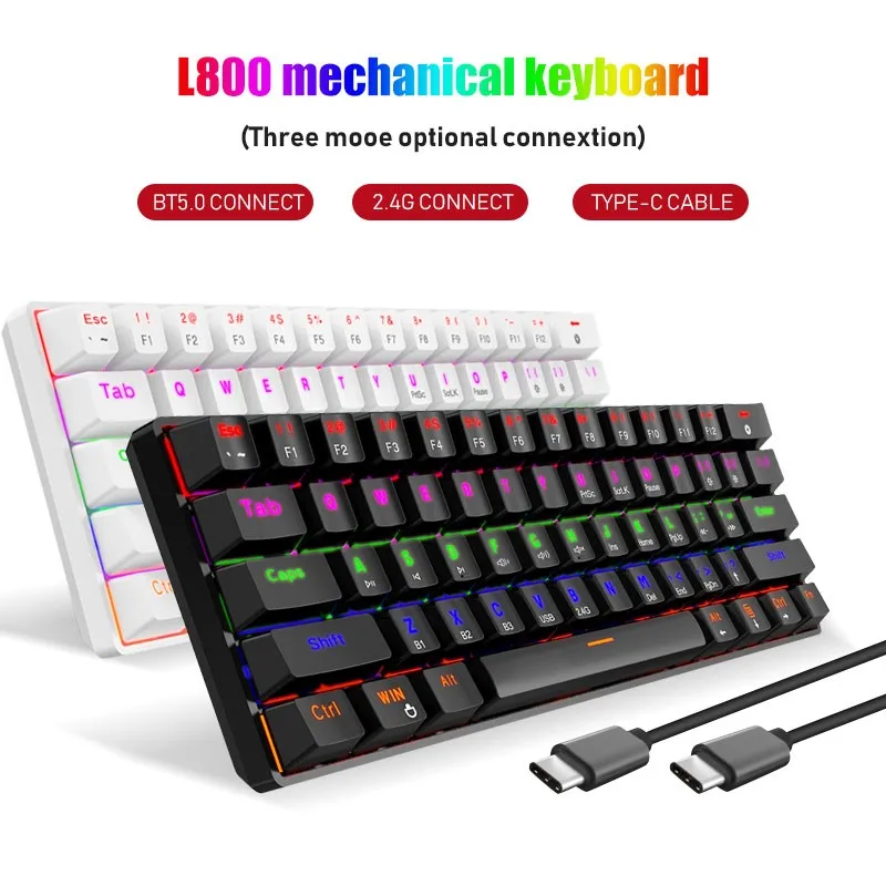 

L800 Mechanical Keyboard 2.4G USB Three-mode RGB Wireless Gaming Keyboard Blue Axis 61 keys 2200mAh Long Battery Life Keyboard